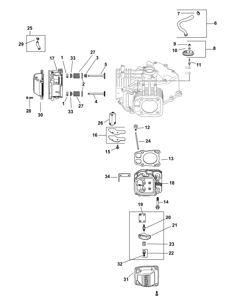Kohler Sv715-3030 Head, Valve And Breather Diagram and Parts List for Z-FORCE48 (17BF3AGV-17BF3AGV010)(2012) Cub Cadet Lawn Tractor
